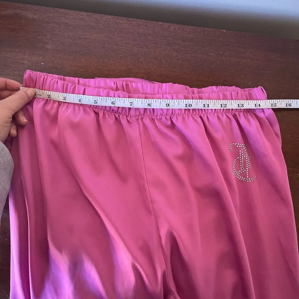 Juicy Couture Pink Satin Pajama Set | Rhinestone Bling Logo PJs Y2K Z M